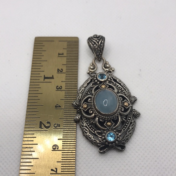 Vintage Sarda Artisan 18K Sterling silver Aquamarine and Blue Topaz Pendant - Picture 12 of 13